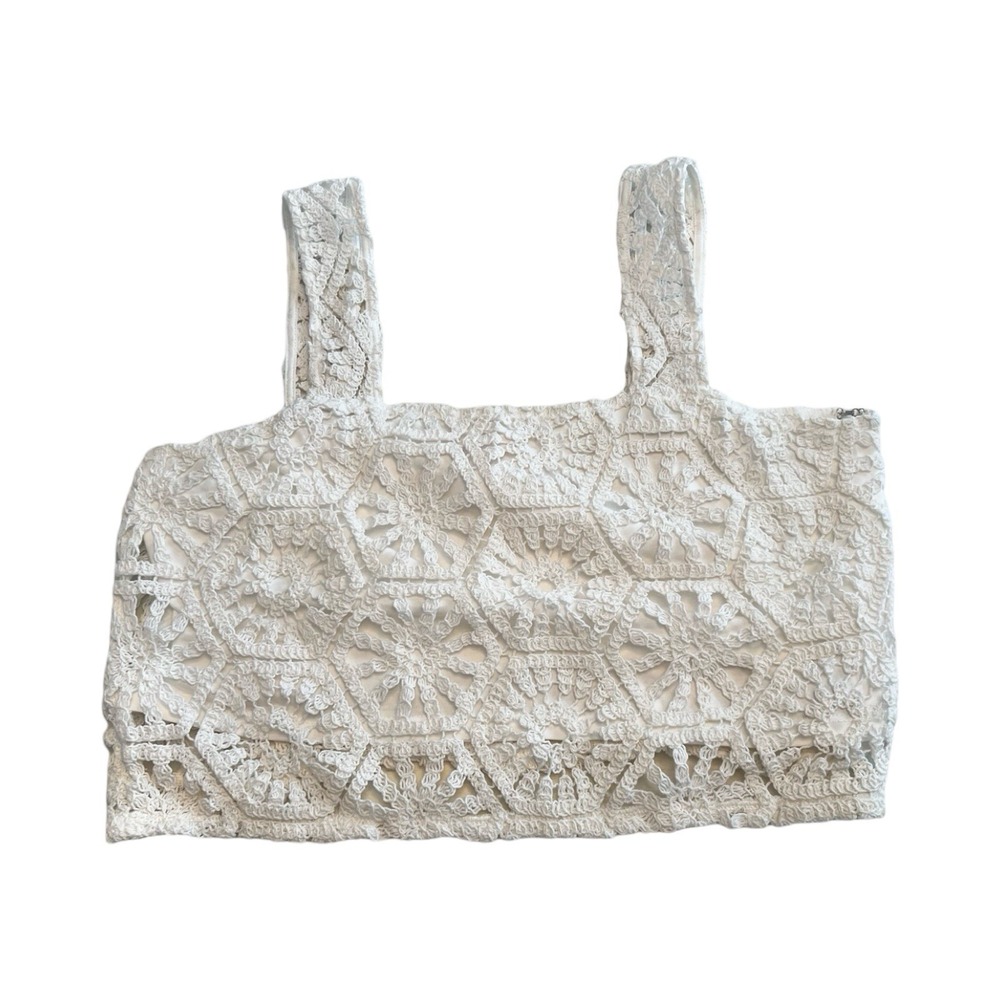 Audrey Parks Francesca's White Crochet Lace Hexagon Crop Top‎ Tank TFD60700 M